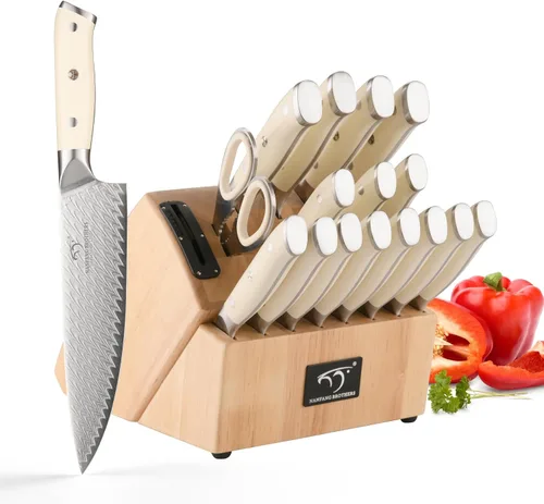 Miniatura 9 de NANFANG BROTHERS Juego de cuchillos de Damasco, 10 piezas para cocina con bloque, juego de cuchillos de cocina con bloque, mango ergonómico ABS