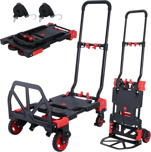 Miniatura 8 de Carro de mano 2 en 1 plegable, carrito de mano de capacidad de 330 libras, carrito de mano plegable con mango retráctil, carretilla de mano plegable