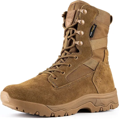 Miniatura 14 de FREE SOLDIER - Botas tácticas para hombre, botas de combate ligeras de 8 pulgadas, botas de trabajo militar de cuero de ante duradero, bota