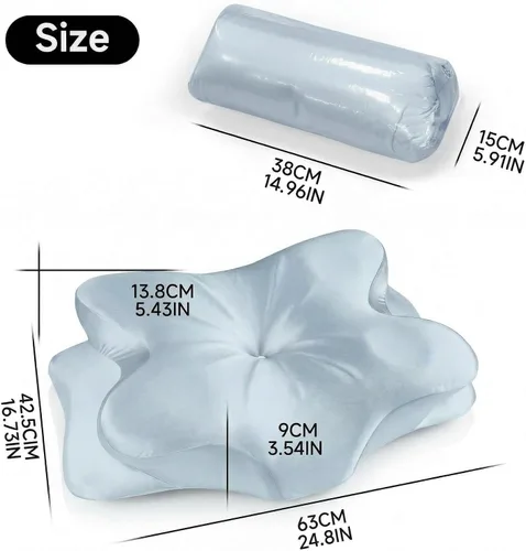 Miniatura 2 de Almohada cervical para el cuello para aliviar el dolor de cuello, almohada ergonómica de contorno de espuma viscoelástica con funda de tela de satén