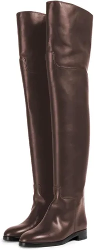 Miniatura 11 de YDN Botas planas de pantorrilla ancha para mujer, con puntera redonda, por encima de la rodilla, con tacón bajo, botas altas hasta el muslo, zapatos