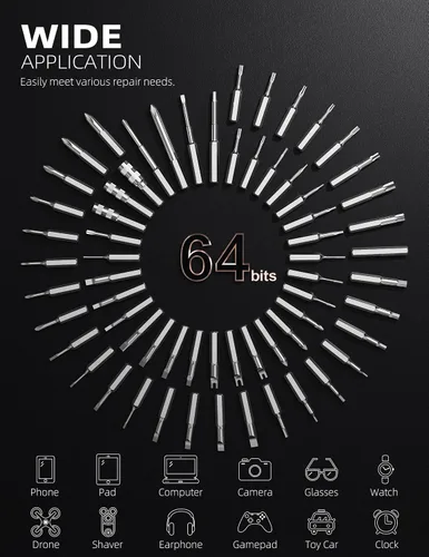 Miniatura 2 de iFu Mini destornillador eléctrico, juego de destornilladores de precisión 90 en 1 - Pequeño destornillador eléctrico inalámbrico con luz LED y 64