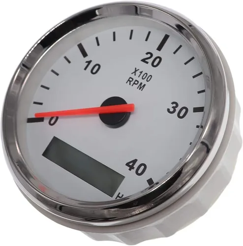 Miniatura 4 de KAOLALI Tacómetro de 4000 RPM impermeable automático digital con retroiluminación roja 3.346 in 9-32V para coche, barco, motocicleta, plata blanca