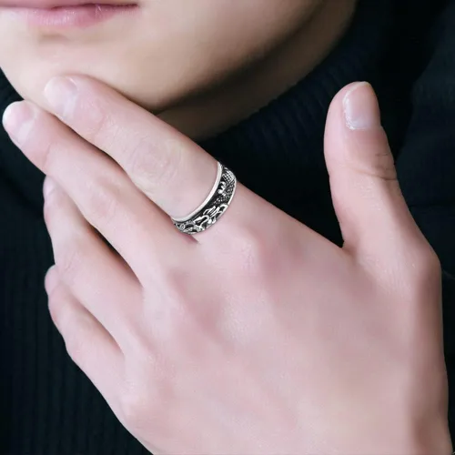 Miniatura 4 de Anillos giratorios de dragón de acero inoxidable punk Cool Animal Ansiedad Alivio del estrés Girar libremente, anillo de promesa para hombres