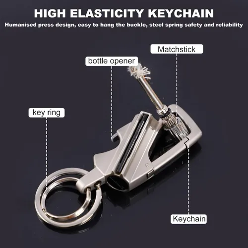 Miniatura 6 de 2Pcs Permanent Match Infinity Lighter with Multitool Keychain Bottle Opener Plateado + Negro