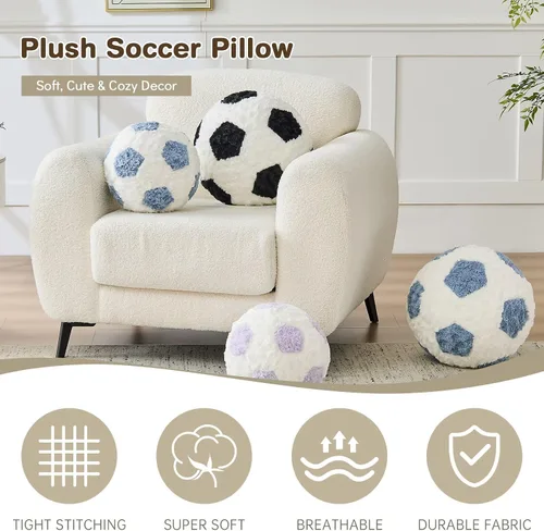 Miniatura 4 de Almohada de fútbol redonda negra para pelota de fútbol, almohadas de felpa estéticas para decoración del hogar, pelota de fútbol, almohada