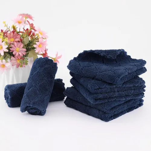 Miniatura 6 de Homaxy - Paquete de 12 trapos de cocina (10 x 10 pulgadas, azul marino), de terciopelo coral, supersuaves y absorbentes, de secado rápido, paño