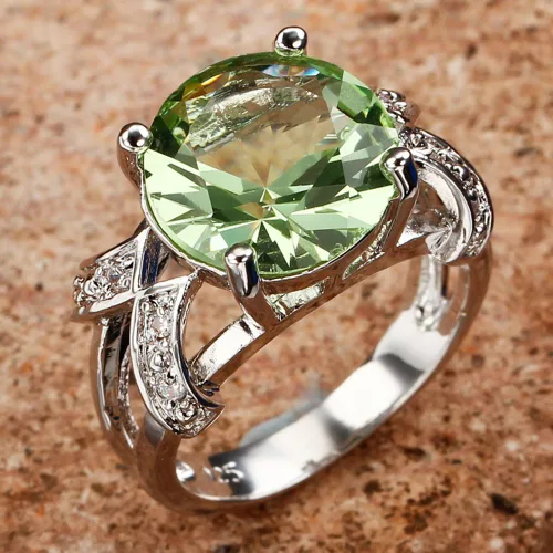 Miniatura 2 de Psiroy Anillo de promesa solitario relleno de amatista verde de plata de ley 925