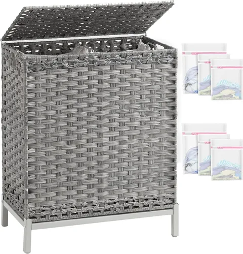 Miniatura 8 de SETVSON Cesta de ropa sucia con tapa de 132 L, (35 galones) cesta de ropa sucia con tapa, cesta de ropa sucia de ratán tejida a mano con pies Natural