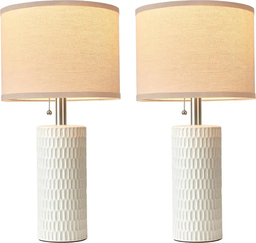Miniatura 7 de Reaketon Juego de 2 lámparas de mesa modernas de cerámica de 20.5" para dormitorio, lámparas de mesita para repisas nocturnas con pantalla beige