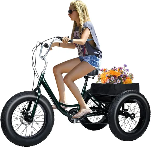 Triciclo para adultos, triciclo de neumáticos gruesos de 20 pulgadas para adultos, 7 velocidades, capacidad de carga de 450 libras, neumáticos de 20