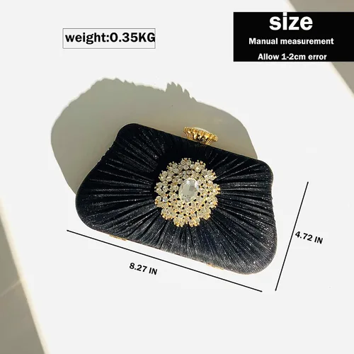 Miniatura 5 de Buric - Bolso de mano con purpurina para mujer, con diamantes plisados, para novia, boda, fiesta, con bolsa de diamantes de imitación