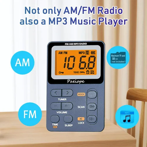 Miniatura 3 de Radio portátil AM FM, Walkman de bolsillo recargable con la mejor sintonización digital de recepción, MP3, auriculares estéreo, pantalla LCD grande