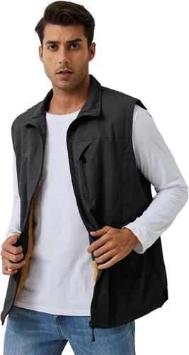 Miniatura 3 de Gihuo Chaleco de forro polar con forro de sherpa para hombre, chaleco de pesca de invierno para viajes
