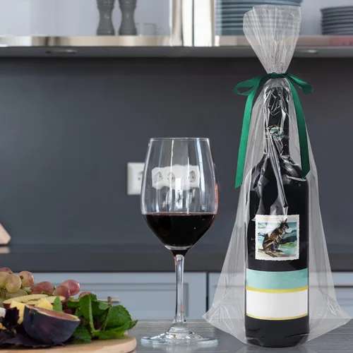 Miniatura 4 de Morepack Bolsas de regalo transparentes para botellas de vino, 100 bolsas de celofán de fondo plano de 8 x 16 pulgadas + 4 pulgadas