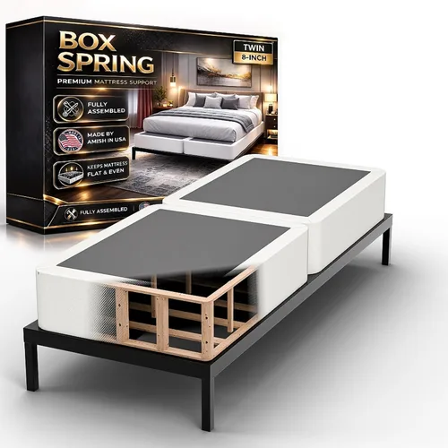 Miniatura 8 de Base de cama con somier, tamaño individual, base de colchón de madera de 2 pulgadas, fabricada en Estados Unidos, silenciosa, sin ruido, 2 piezas