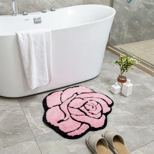 Miniatura 2 de Bonita alfombra de baño rosa para baño, antideslizante, absorbente, con forma de flor, alfombra de ducha esponjosa, decoración floral, alfombra