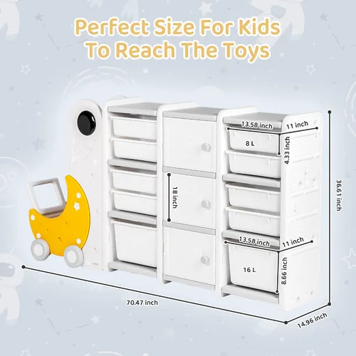 Miniatura 2 de duke baby Organizador de almacenamiento de juguetes de 3 capas para niños con 10 contenedores de almacenamiento, 3 gabinetes de juguetes