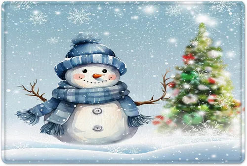 Miniatura 7 de EOBTAIN Cortina de ducha de muñeco de nieve azul de invierno para baño, árbol de Navidad y copo de nieve en la escena de la nieve, cortina de ducha