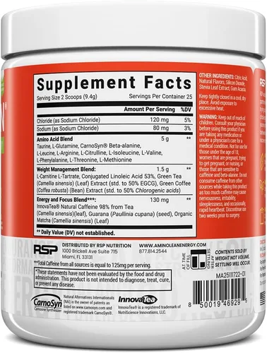 Miniatura 7 de RSP NUTRITION AminoLean Polvo Natural de Pre-Entreno, Energía de Aminoácidos Sin Sucralosa Sin Colorantes Artificiales, BCAAs Veganos y Control