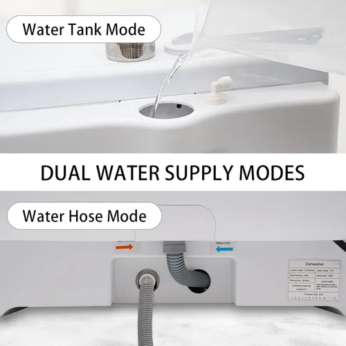 Miniatura 6 de Lavavajillas para encimera, lavavajillas portátil con 5 programas de lavado, lavavajillas compactos con tanque de agua integrado de 7 L, tanque
