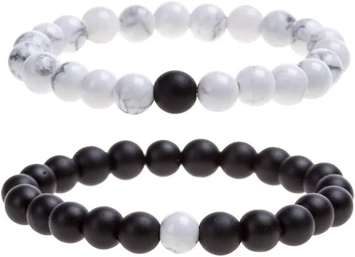 CNLQ - Pulseras de larga distancia para parejas, regalo a juego, ágata mate de 0.315 in, cuentas de piedra (rojo elástico)
