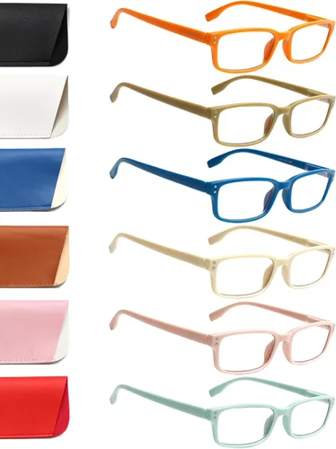 Miniatura 15 de Kerecsen Paquete de 6 gafas de lectura con bloqueo de luz azul, lectores con bisagra de resorte para hombres y mujeres, anteojos para computadora 6
