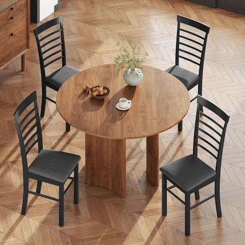 Miniatura 8 de HOMCOM Juego de 2 sillas de comedor de madera, sillas de cocina tapizadas de granja con marco de madera de goma para sala de estar, comedor, negro