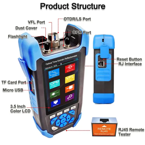 Miniatura 2 de Pruebador de Fibra Óptica OTDR Mini-Pro SM 1310/1550nm con Mapa de Eventos. Probador Multifunción OPM, OLS, RJ45, VFL. Rango de Prueba 10m-60km