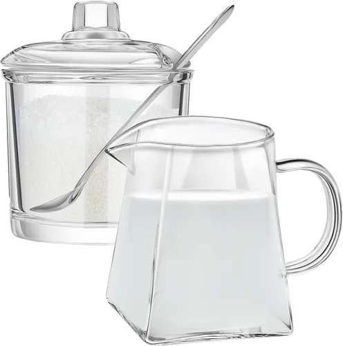 Miniatura 10 de Leinuosen 2 piezas Jarra de crema pequeña de vidrio con pico Jarra espumante de leche Jarra de vidrio elegante para café y té Jarra creativa
