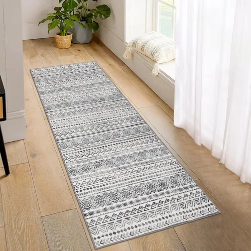 Miniatura 11 de GlowSol Alfombra bohemia de 4 x 6 pies, lavable, para dormitorio, antideslizante, alfombra marroquí, alfombra bohemia de pelo bajo, alfombra