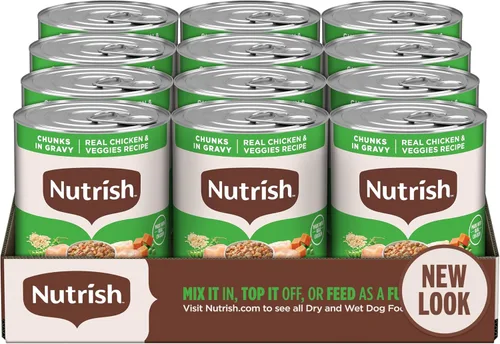 Nutrish Rachael Ray Comida Húmeda para Perros Trozos en Salsa Receta de Pollo Real y Verduras, Lata de 13 oz., Paquete de 12