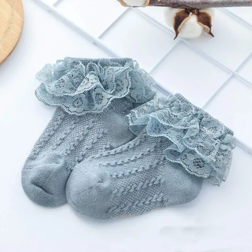 Miniatura 4 de Colorful Childhood Calcetines de encaje con volantes y ojales para bebés y niñas pequeñas, calcetines cortos de doble encaje para recién nacidosbebés