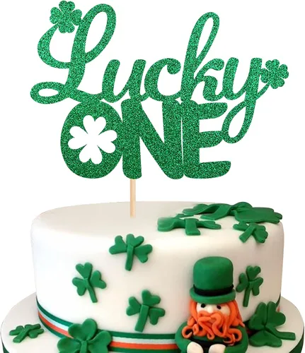 Miniatura 8 de 1 paquete de decoración para pastel de cumpleaños del día de San Patricio con purpurina verde de trébol de la suerte de cuatro hojas, trébol