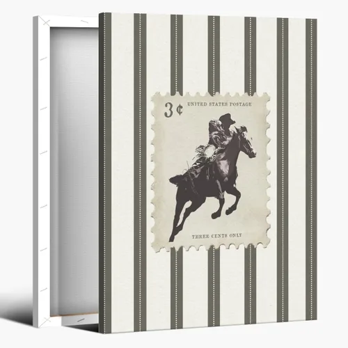 Miniatura 8 de Póster vintage a rayas de Rodeo y vaquero, sello retro de tres centavos, impresión en lienzo de caballo y caballo arte de pared occidental, estilo-1