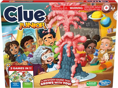Hasbro Gaming Juego de mesa Clue Junior | Tablero de juego de 2 caras, 2 juegos en 1 | 2 a 6 jugadores | Juegos de misterio para niños | Regalos de