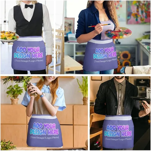 Miniatura 224 de AXKEUDO Delantal personalizado con bolsillos, delantales de cintura para camarera para cocinar en casa, restaurante, servir trabajo