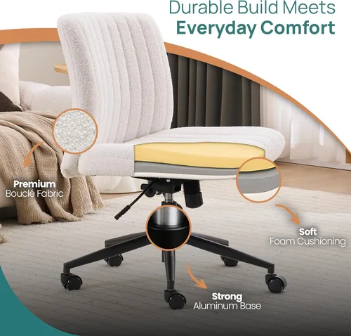 Miniatura 7 de NYPOT Silla de escritorio sin brazos con ruedas para sentarse cruzado - Silla amplia sin brazos para piernas cruzadas - Taburete ajustable de 360°