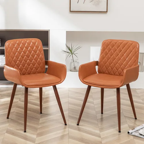 Miniatura 16 de LUNLING Sillas de Comedor Modernas de Mediados de Siglo de Cuero Sintético, Sillas con Asiento Tapizado y Patas de Metal, Silla de Cocina de Cuero