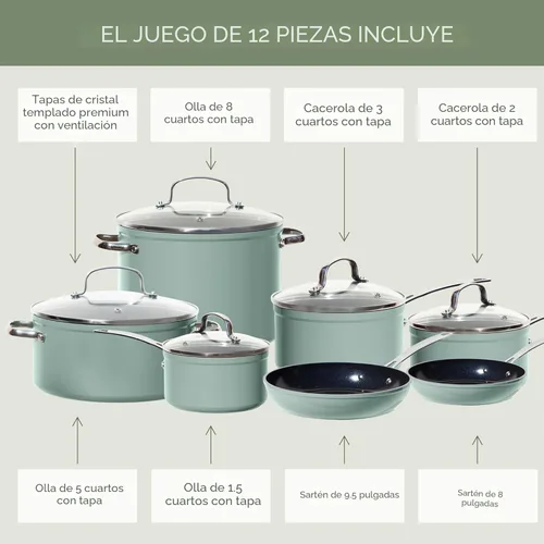 Miniatura 7 de Nuwave - Juego de ollas y sartenes de cerámica azul antiadherente Healthy Duralon, con infusión de diamante resistente a arañazos, sin PFAS, apto