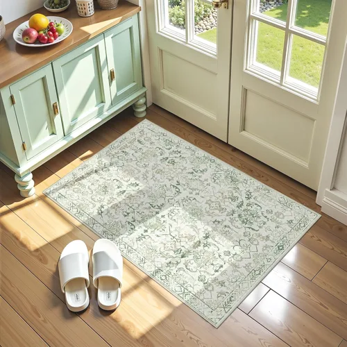 Miniatura 64 de Alfombra de área pequeña de 2 x 3 pulgadas, color beige, para entrada, baño, cocina, antideslizante, de pelo bajo, lavable, moderna alfombra bohemia