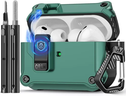 Miniatura 36 de Pohgelan - Funda compatible con AirPods Pro 2ª/1ª (azul) Cerradura magnética automática con kit de limpieza, compatible con Magsafe