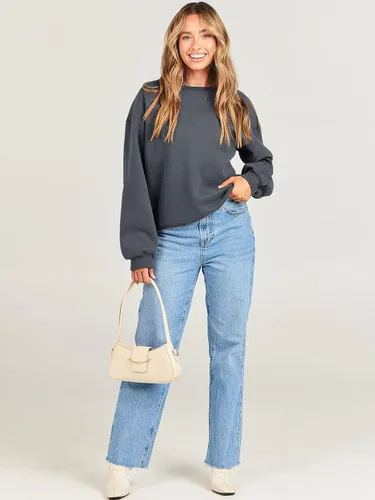 Miniatura 9 de ANRABESS Sudadera de manga larga para mujer, casual, cuello redondo, ajuste holgado, sudadera con capucha de forro polar para otoño