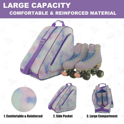 Miniatura 6 de HEXIFUL Bolsa para Patines de Hielo, En Línea, Roller y Quad - Para Niños y Adultos Acuarela/Púrpura 010