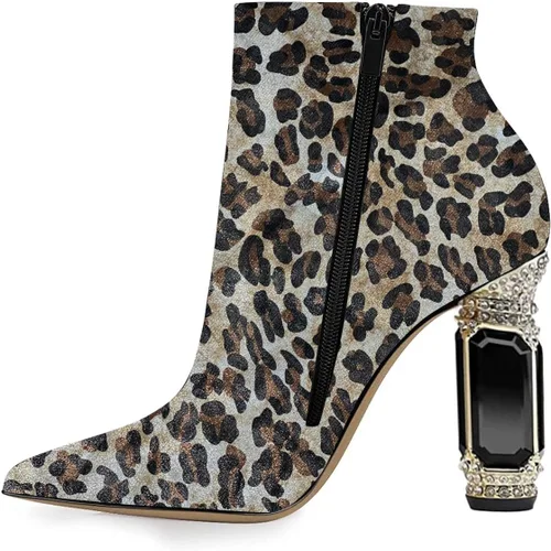 Miniatura 22 de FSJ Botas de tacón alto con punta puntiaguda para mujer, con tacón alto, con cremallera lateral brillante, estilo casual, para uso diario, zapatos