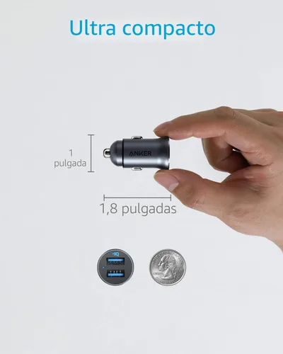 Miniatura 5 de Anker Cargador de coche 320 (24W II), mini aleación de aluminio dual USB con LED azul para iPhone 16 15 14 13 12 Series, iPad Pro/Air 2/Mini, Galaxy