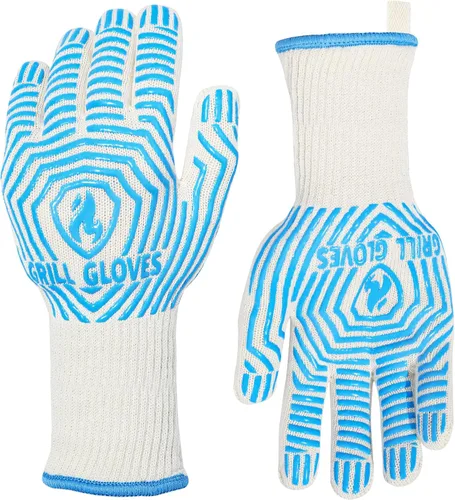 Miniatura 11 de QUWIN Guantes para barbacoa, guantes para horno, resistentes al calor extremo de 1472℉, guantes para parrilla de silicona antideslizantes para Negro