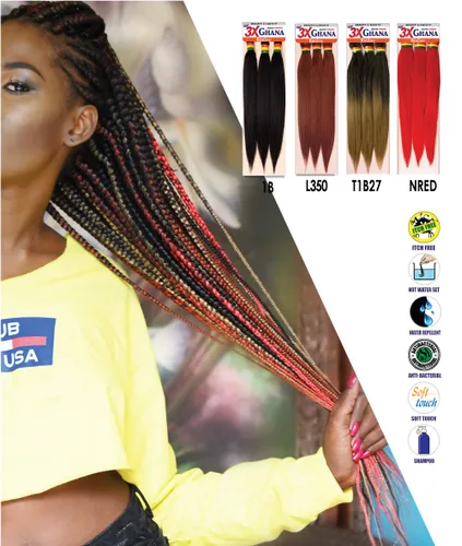 Miniatura 7 de REALISTIC - Paquete múltiple. Trenzas preestiradas X-Pression 3X Ghana de 60 pulgadas 100% Kanekalon Fácil de trenzar, sin nudos, alimentación