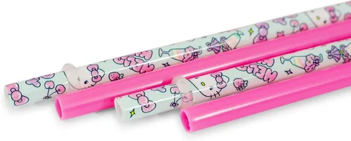 Miniatura 4 de Silver Buffalo Sanrio's Hello Kitty Kawaii Treats - Juego de 4 pajitas de plástico reutilizables, 10 x 1.5 x 25 pulgadas, rosa