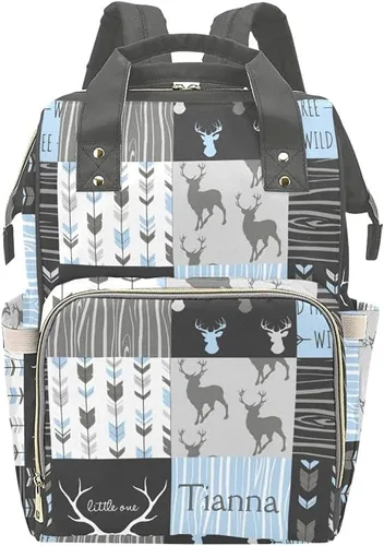 Miniatura 26 de XOZOTY Antler Man Woodland - Bolsas de pañales de camuflaje con nombre impermeable para mamá, mochila de lactancia, bolsas de bebé, regalos